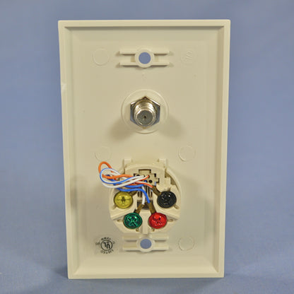 Cooper 3535-4LA Light Almond 1-Gang 4-Wire Phone Jack Coax Cable Wallplate Cover