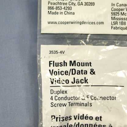 Cooper 3535-4V Ivory 1-Gang 4-Wire Telephone Phone Jack Coaxial Cable Wallplate