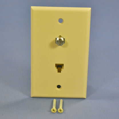 Cooper 3535-4V Ivory 1-Gang 4-Wire Telephone Phone Jack Coaxial Cable Wallplate