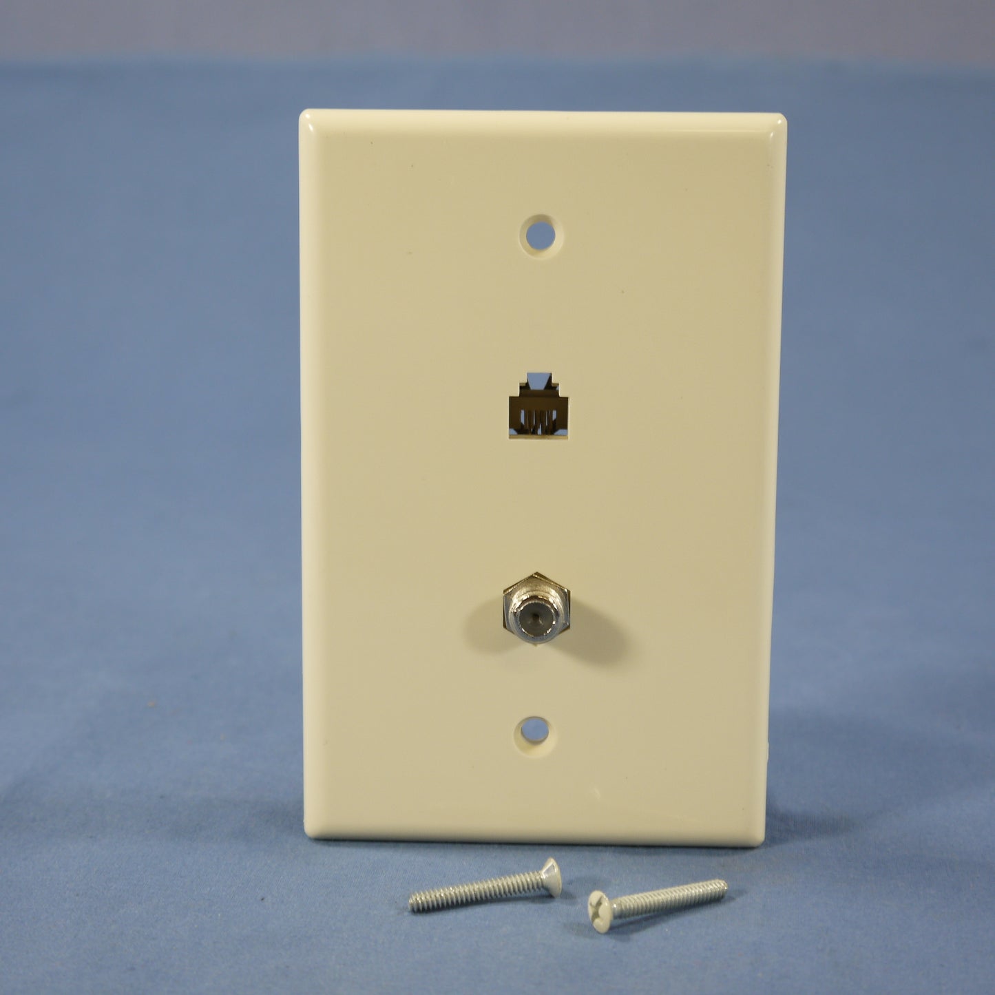 Cooper 3536-4A Almond 1-Gang 4-Wire Telephone Jack Coax Cable Mid-Size Wallplate