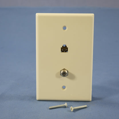 Cooper 3536-4A Almond 1-Gang 4-Wire Telephone Jack Coax Cable Mid-Size Wallplate