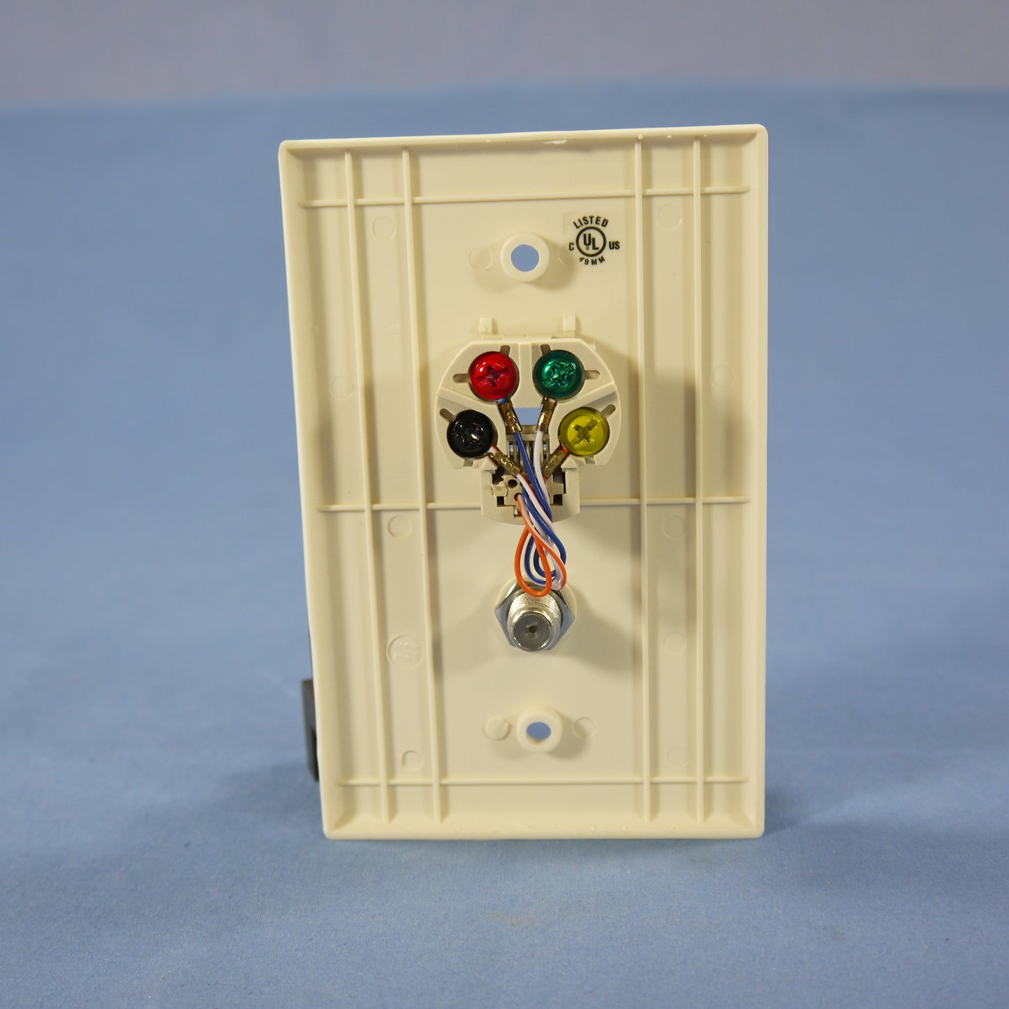 Cooper 3536-4A Almond 1-Gang 4-Wire Telephone Jack Coax Cable Mid-Size Wallplate