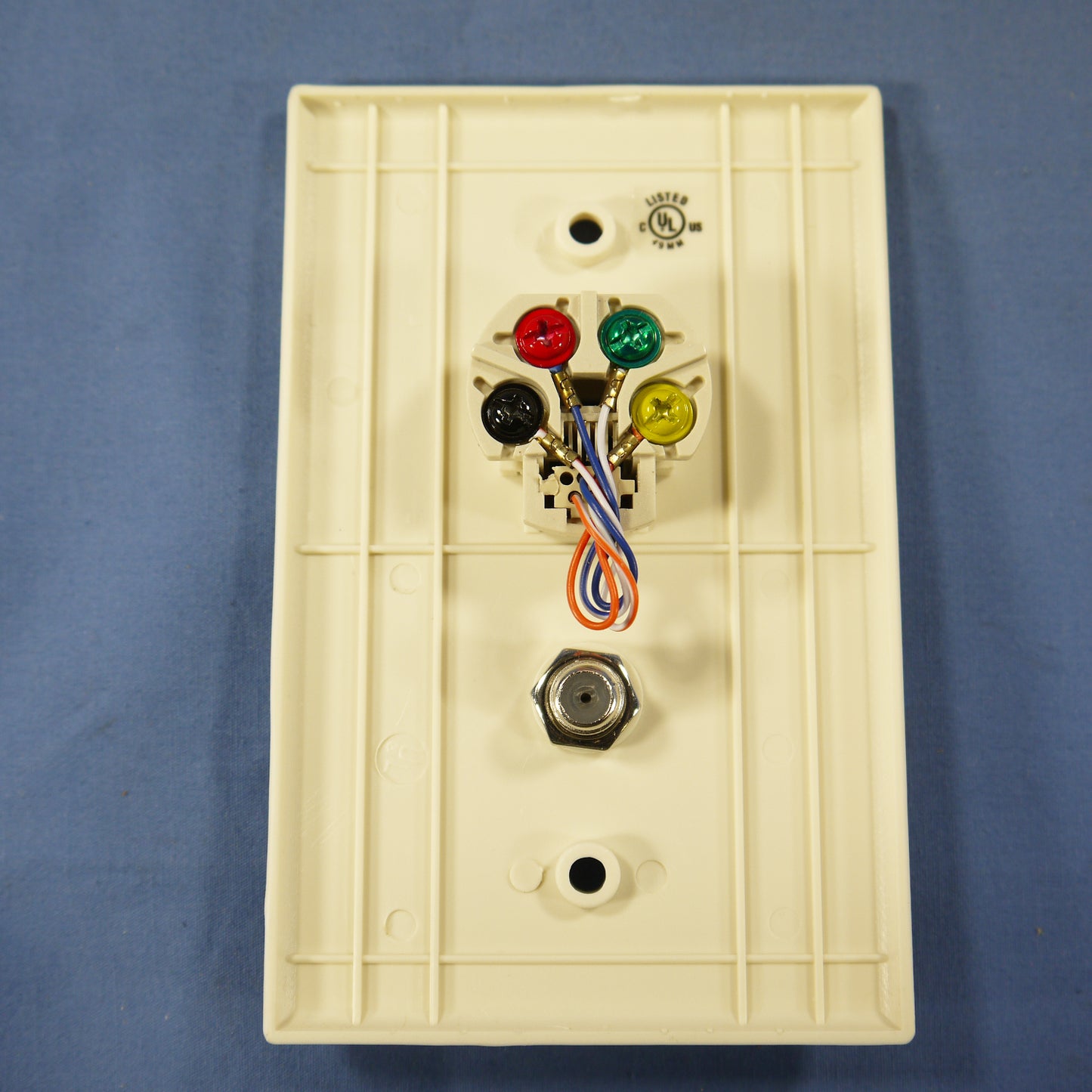 Cooper 3536-4A Almond 1-Gang 4-Wire Telephone Jack Coax Cable Mid-Size Wallplate