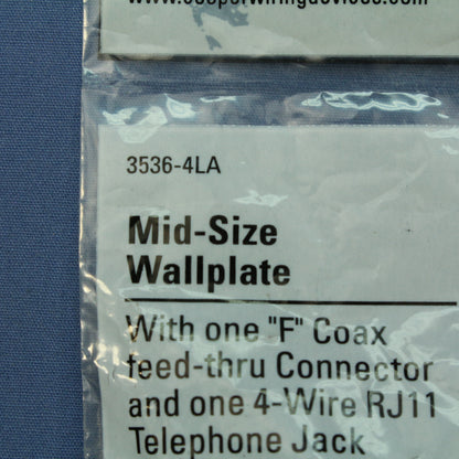 Cooper Lt Almond 4-Wire Telephone Phone Jack Cable Mid-Size Wallplate 3536-4LA