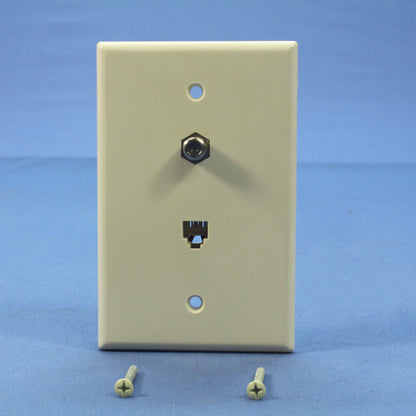 Cooper Lt Almond 4-Wire Telephone Phone Jack Cable Mid-Size Wallplate 3536-4LA