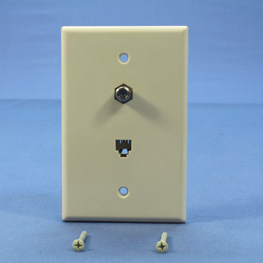 Cooper Lt Almond 4-Wire Telephone Phone Jack Cable Mid-Size Wallplate 3536-4LA