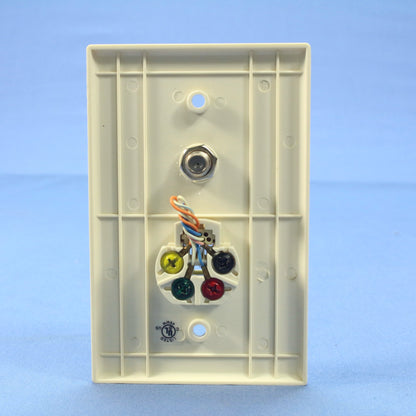 Cooper Lt Almond 4-Wire Telephone Phone Jack Cable Mid-Size Wallplate 3536-4LA