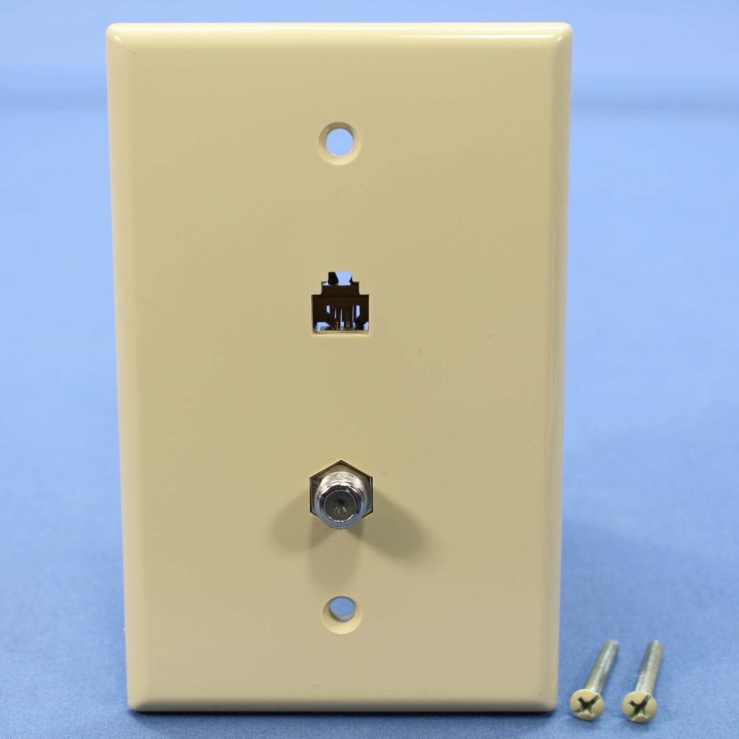 Cooper 3536-4V Ivory 1-Gang 4-Wire Telephone Jack Coax Cable Mid-Size Wallplate