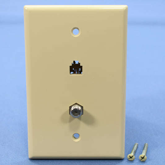 Cooper 3536-4V Ivory 1-Gang 4-Wire Telephone Jack Coax Cable Mid-Size Wallplate