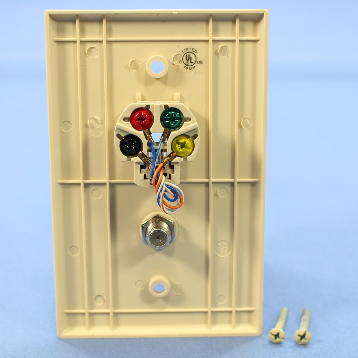 Cooper 3536-4V Ivory 1-Gang 4-Wire Telephone Jack Coax Cable Mid-Size Wallplate