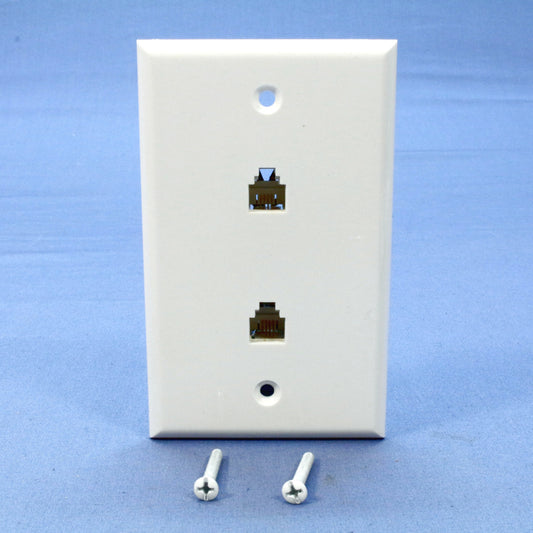 Cooper 3546-4W White Nylon Two Telephone Jack Flush 4-Conductor Wallplate Cover