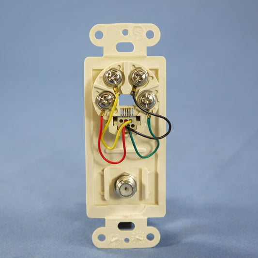 Cooper 3562A Almond 1-Gang Telephone Video Cable CATV Jack Wallplate Insert