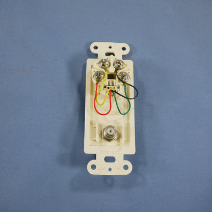 Cooper 3562A Almond 1-Gang Telephone Video Cable CATV Jack Wallplate Insert