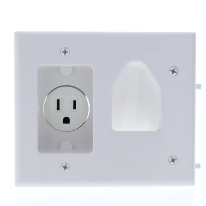 Cooper 35MRW White Recessed Multimedia Cable Plate w/Single Receptacle 15A 125V