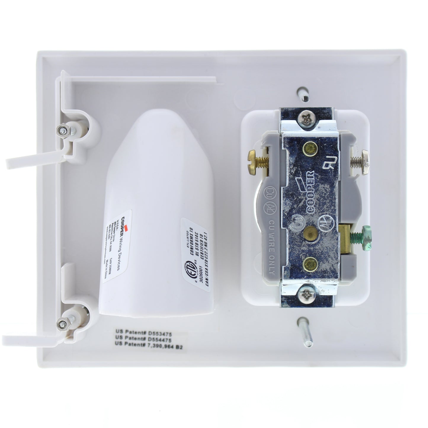 Cooper 35MRW White Recessed Multimedia Cable Plate w/Single Receptacle 15A 125V