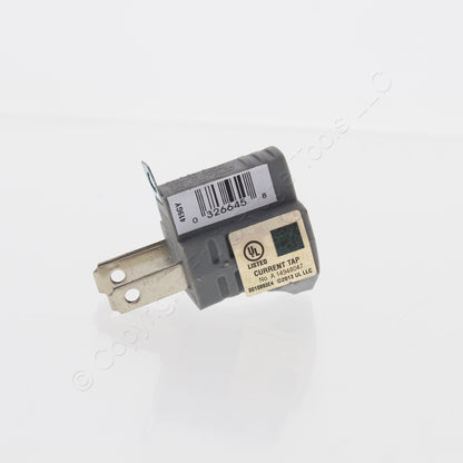 3 Cooper Gray Single Outlet Adapters w/ Grounding Lug 15A 125V 2-Pole 2-Wire