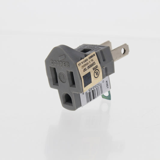 Cooper 419GY Gray Single Outlet Adapter w/ Grounding Lug 15A 125V 2-Pole 2-Wire