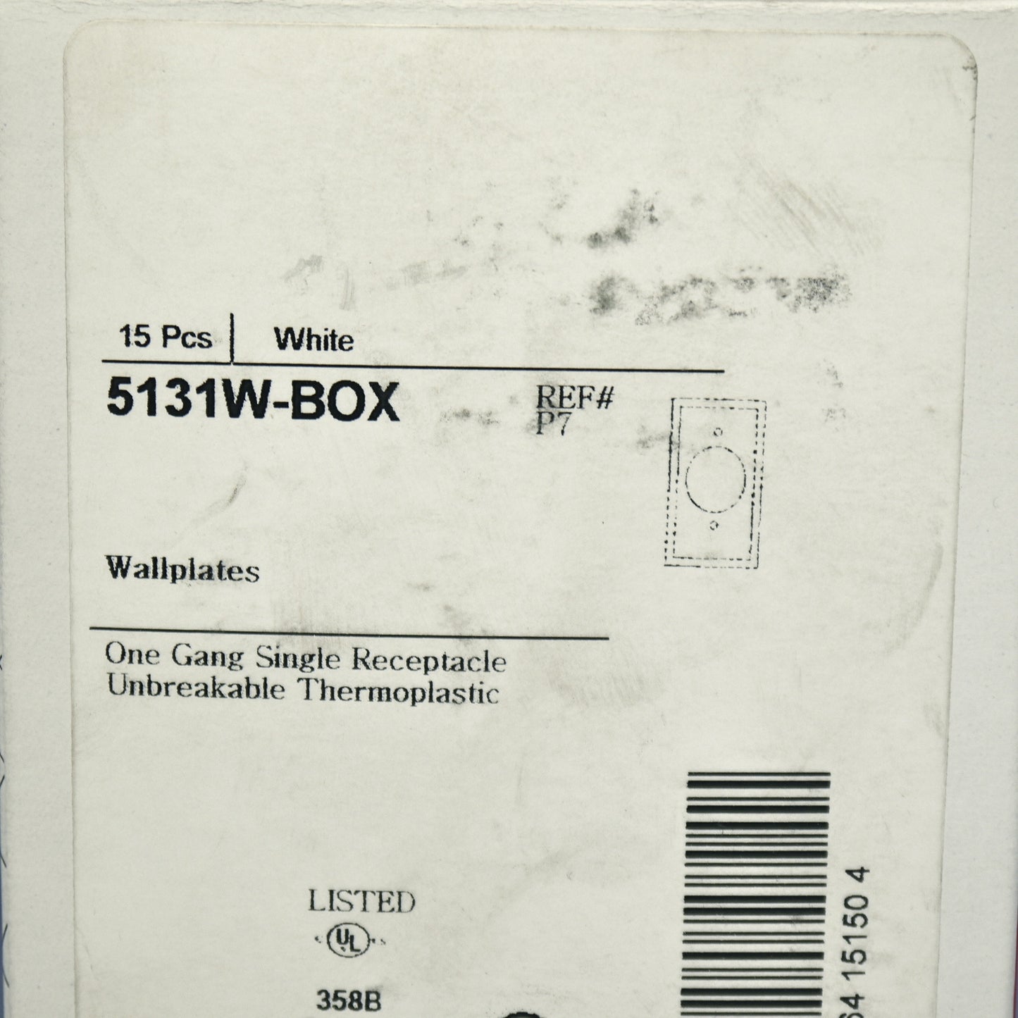 Cooper 5131W White 1-Gang Single 1.406" Receptacle Nylon Wallplate Covers 15pcs