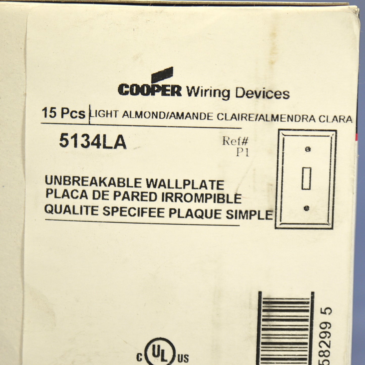 Cooper 5134LA Light Almond 1-Gang Toggle Switch Cover Nylon Wallplates 15-Pack