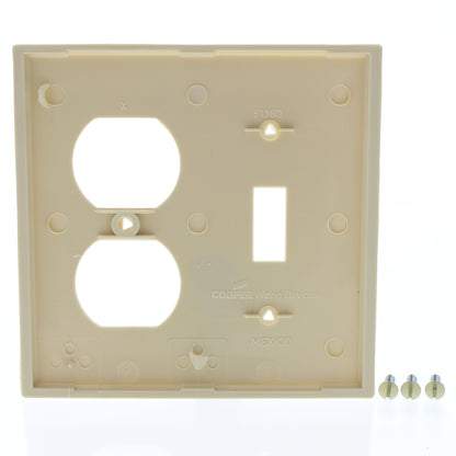 Cooper 5138V Ivory 2-Gang Toggle Switch Outlet Nylon Wallplate Receptacle Cover