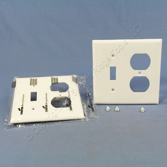Cooper 5138W White 2-Gang Toggle Switch Duplex Outlet Nylon Wallplate Cover 2pcs