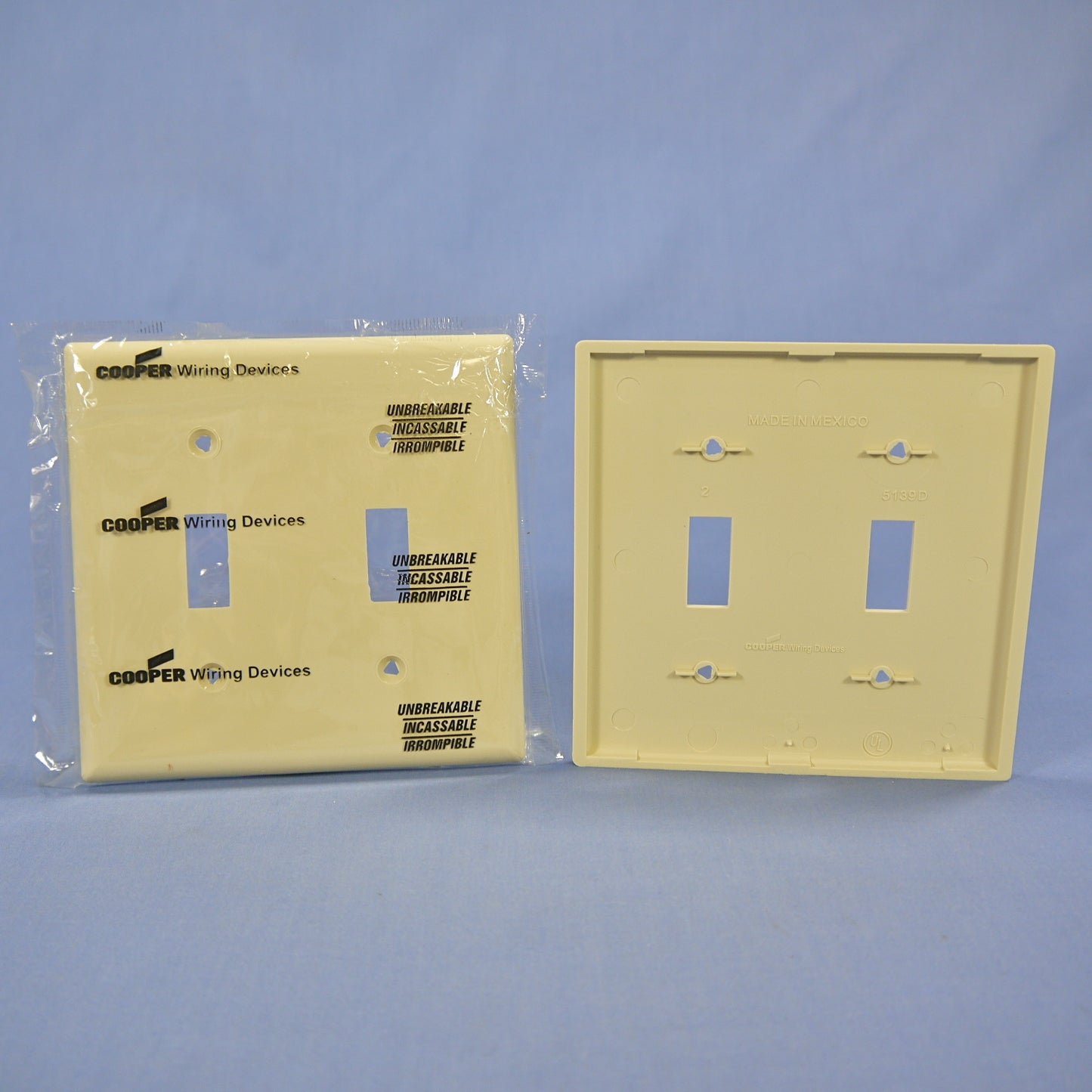 Cooper 5139V Ivory 2-Gang Switch Plate Cover Unbreakable Nylon Wallplates 2pcs