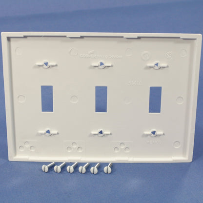 Cooper 5141W White 3-Gang Toggle Switch Cover Unbreakable Nylon Wallplates 10pcs