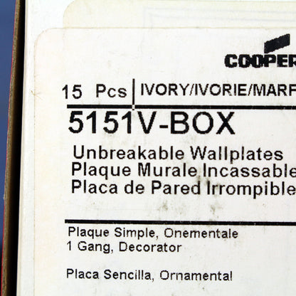 Cooper 5151V Ivory 1-Gang Decorator Unbreakable Nylon Wallplates GFCI Cover 15pc
