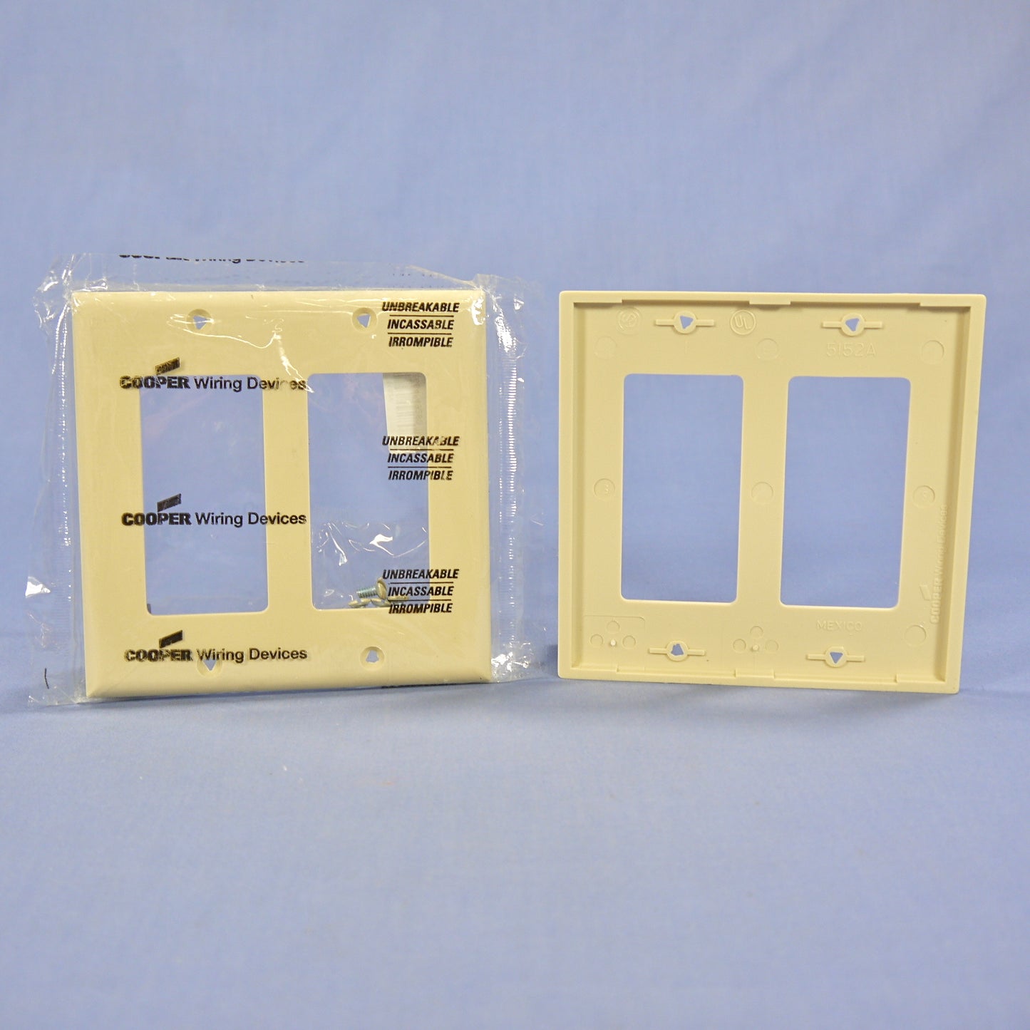 Cooper 5152V Ivory 2-Gang Decorator Unbreakable Standard Wallplate Cover 2pcs