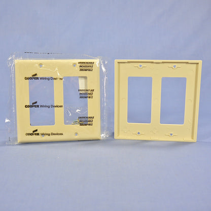 Cooper 5152V Ivory 2-Gang Decorator Unbreakable Standard Wallplate Cover 2pcs