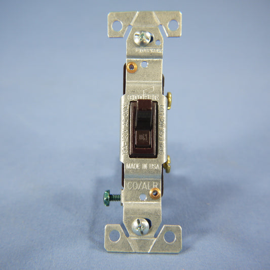 Cooper Brown Single Pole Toggle Wall Light Switch CO/ALR Aluminum 15A 5221-7B