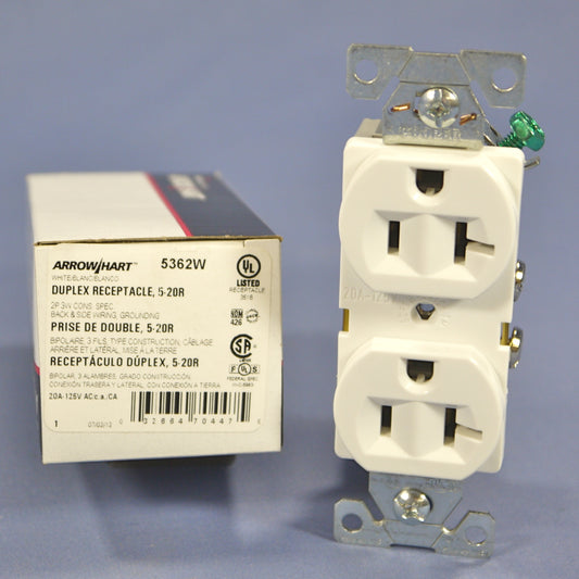 Cooper 5362W White Industrial Grade Duplex NEMA 5-20R 20A Receptacle Outlet