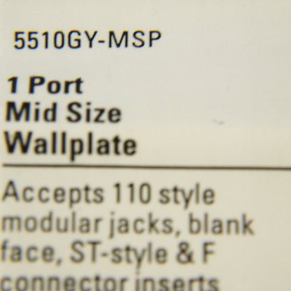 Cooper 5510GY-MSP Gray 1-Gang Mid-Size Flush 110 Style 1-Port Nylon Wallplate
