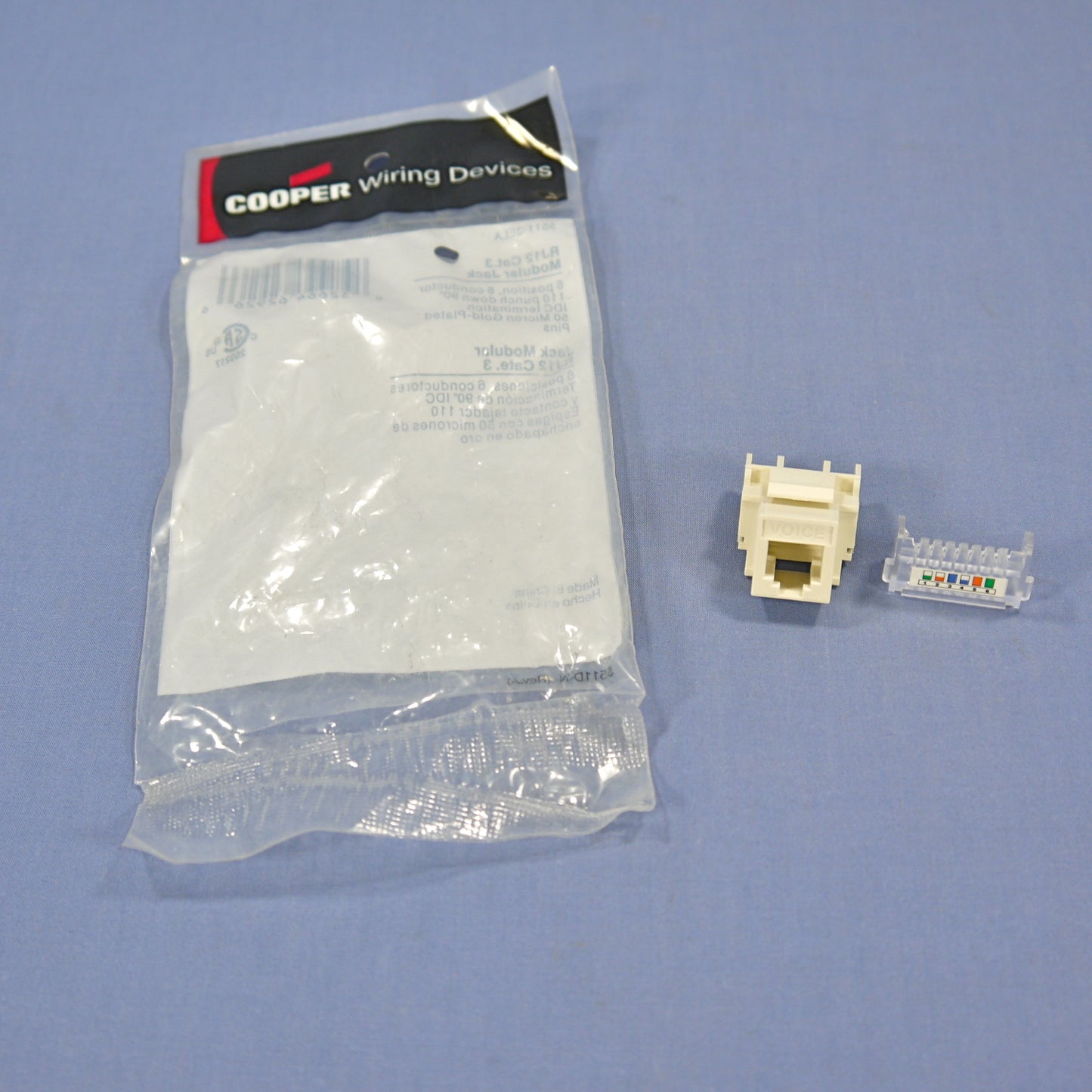 Cooper 5511-3ELA Lt Almond Cat 3e 6-Wire USOC 110 Style Modular Phone/Data Jack