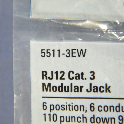 Cooper 5511-3EW White Cat3e Snap-In 110 Style 6Wire USOC Modular Phone/Data Jack