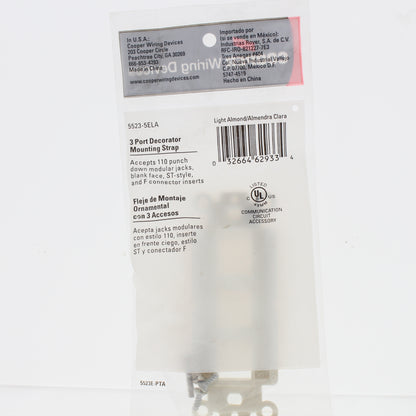 Cooper 5523-5ELA Light Almond 3-Port Decorator Mounting Strap Nylon Cover Insert