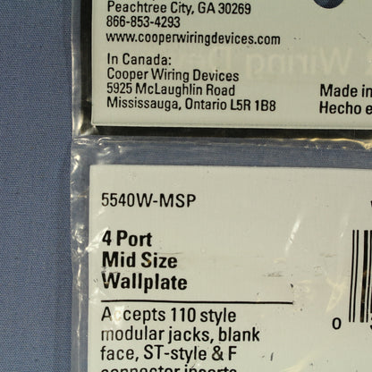 Cooper 5540W-MSP White 1-Gang 4-Port Nylon Wallplate Mid-Size Flush Mount Cover