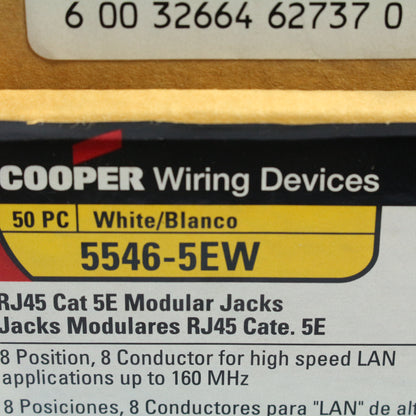 50 Cooper White Cat5e Snap-In Modular Data Jacks 110 Style 160 MHz RJ45 5546-5EW