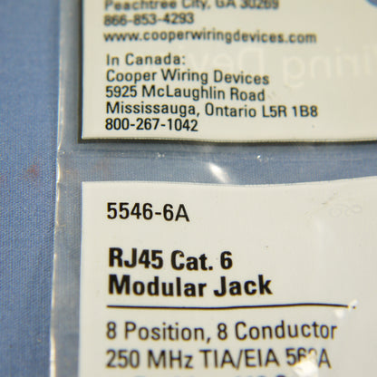 Cooper 5546-6A Almond Cat 6 Snap-In Modular Data Jack 110 Style 8-Position RJ45