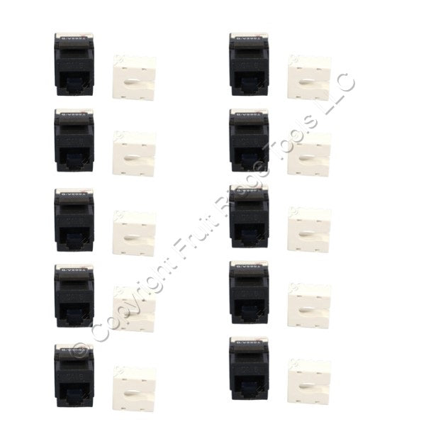 10 Cooper Black Cat 6 Snap-In Modular Data Jacks 110 Style 8-Position RJ45