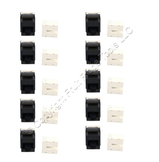 10 Cooper Black Cat 6 Snap-In Modular Data Jacks 110 Style 8-Position RJ45