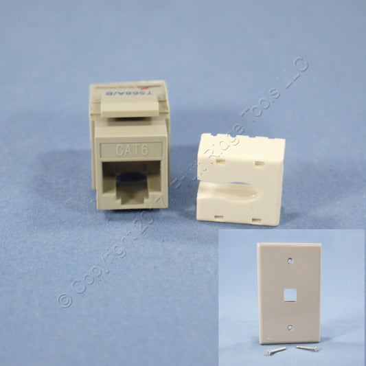 Gray Cat 6 Snap-In Modular Data Jack 110 Style 8-Position RJ45 PLUS Wallplate