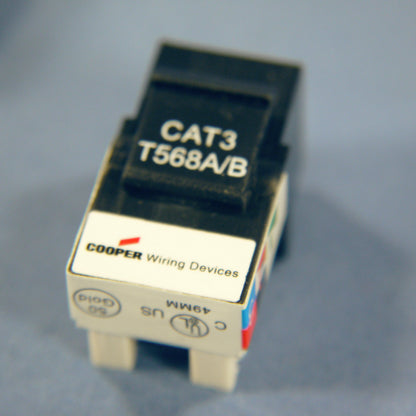 Cooper Black Cat3 Snap-In Modular Voice Jack 110 Style 6-Position RJ12 5547-3EBK