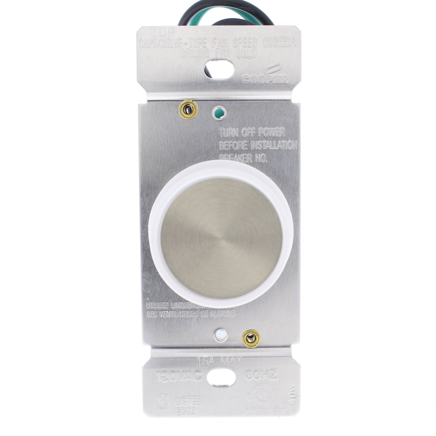 Cooper 6008W 1.5A White Single Pole Rotary 3-Speed Ceiling Fan Control On/Off