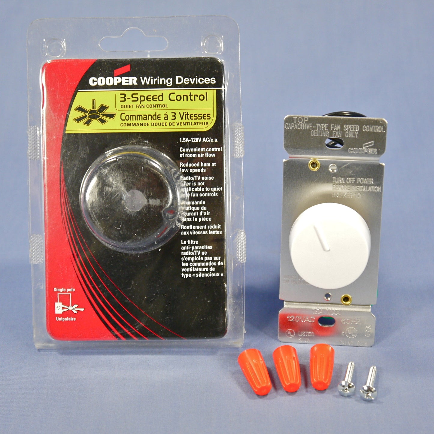 Cooper 6008W-K-C White 1-Pole Rotary Ceiling Fan 3-Speed On/Off Control 1.5A