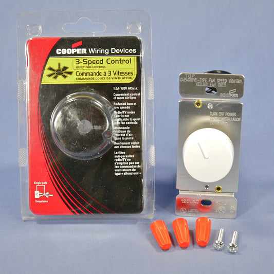 Cooper 6008W-K-C White 1-Pole Rotary Ceiling Fan 3-Speed On/Off Control 1.5A