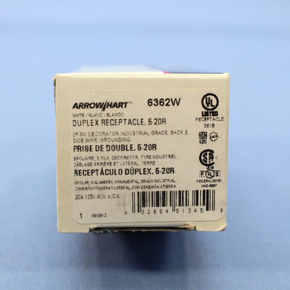 Cooper White Industrial Decorator Receptacle Duplex Outlet 5-20R 20A 6362W