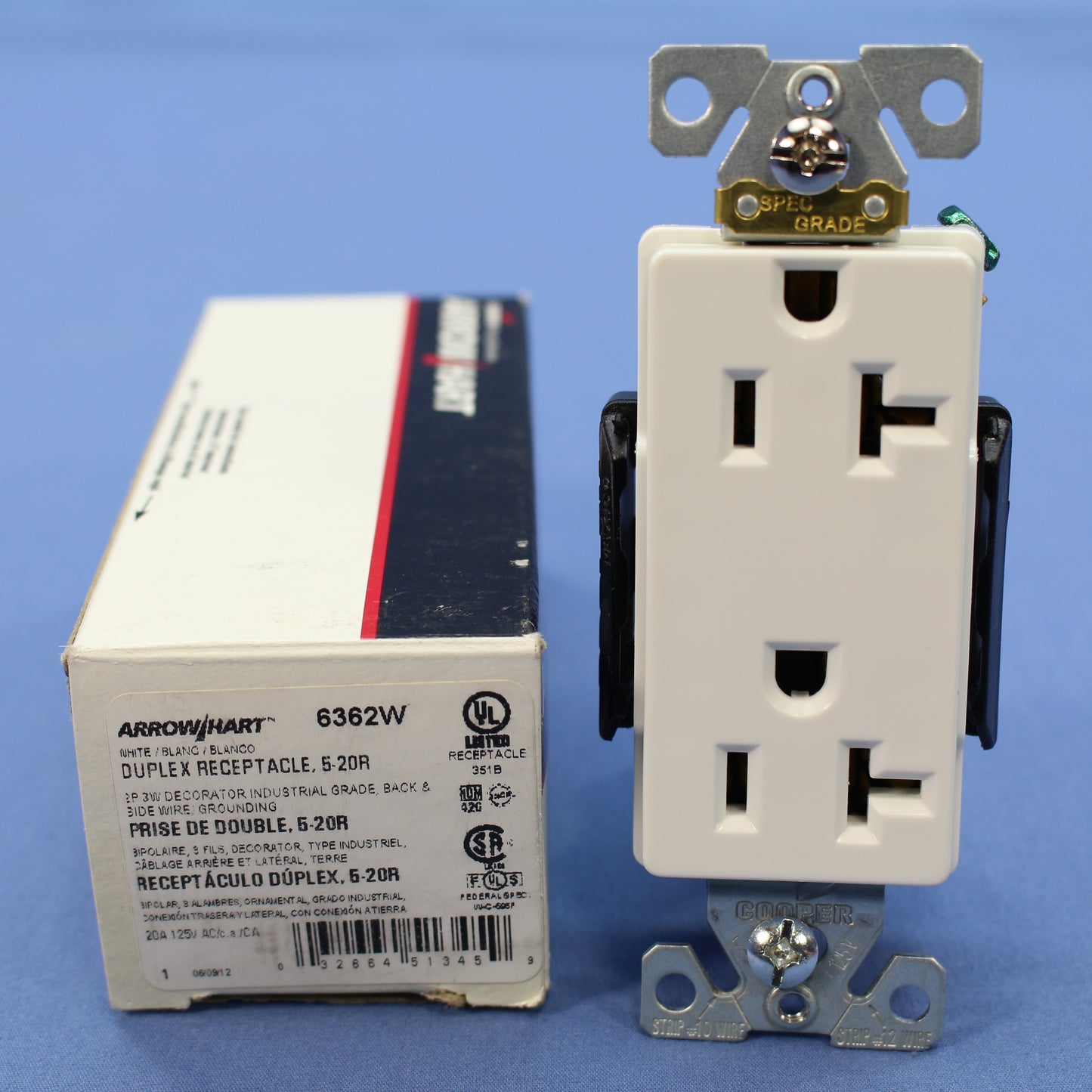 Cooper White Industrial Decorator Receptacle Duplex Outlet 5-20R 20A 6362W