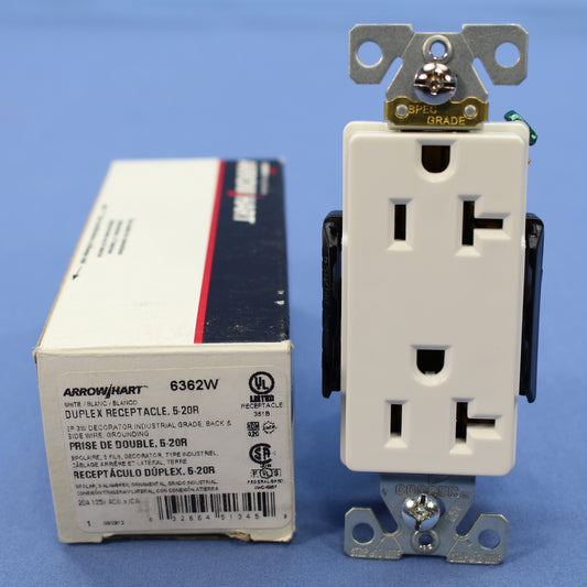 Cooper White Industrial Decorator Receptacle Duplex Outlet 5-20R 20A 6362W