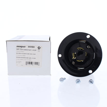 Cooper Black Twist Turn Locking Flanged Inlet L14-20P 20A 125/250V 3P4W 6405BK